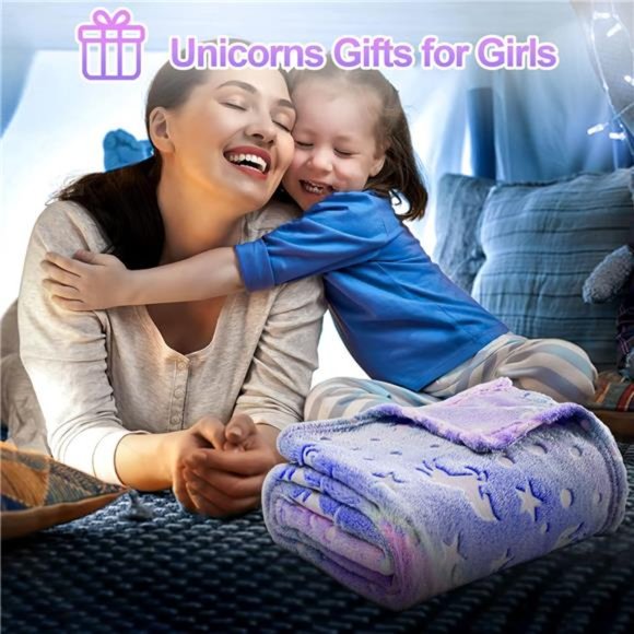 Unicorn Glow in The Dark Blanket, Unicorn Blanket for Girls/Kids, Kids Blankets - Picture 3 of 6